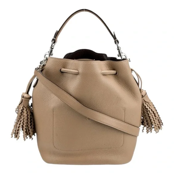 Coach Lora Bucket Bag Leather Tan Whipstitch Tassel Crossbody - Picture 2 of 5